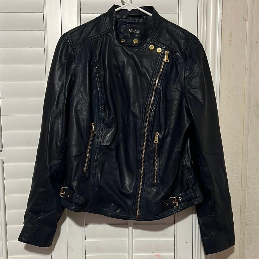 Ralph Lauren Black Leather Jacket for Women Size 12